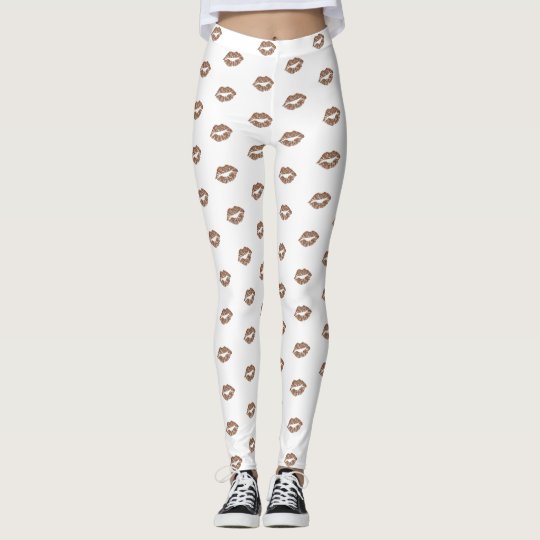 Girly Chic Faux Gold Glitter Lips Pattern Leggings