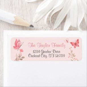 Girly Chic Floral Pink Butterflies Return Mailing