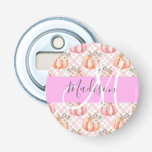 Girly Chic Floral Pink Peach Pumpkin Monogram Name Bottle Opener