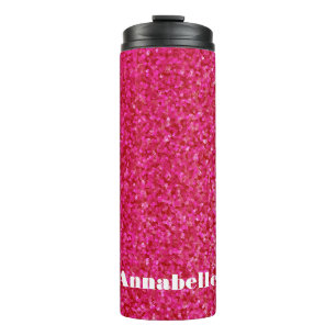 Girly chic glossy shine hot pink personalized thermal tumbler