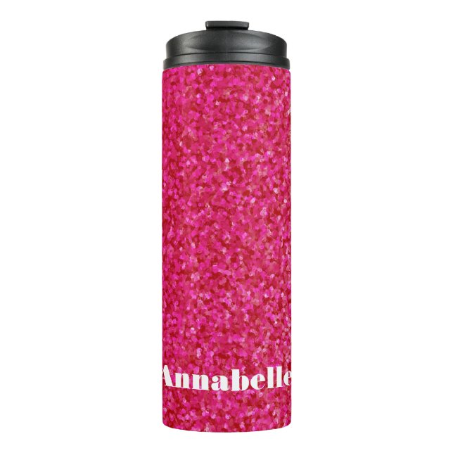 Girly chic glossy shine hot pink personalized thermal tumbler (Front)
