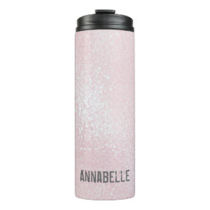 Girly chic glossy shine light pink personalized thermal tumbler