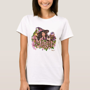 Girly Chic Halloween Witch and Siamese Cat Magic T-Shirt