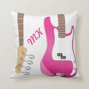 Girly Chic Hot Pink Electric Guitar White Stripes Throw Pillow