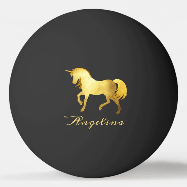 Girly & Chic Luxury Gold Foil Unicorn Personalized Ping Pong Ball (Front)