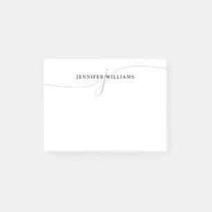 Girly Chic Minimalist Black Gray Script Monogram Post-it Notes