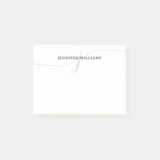 Girly Chic Minimalist Black Grey Script Monogram Post-it Notes (Front)