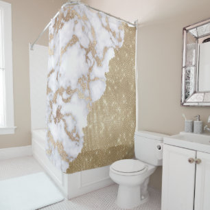 Girly Chic Modern Glam Gold Glitter Marble Pattern