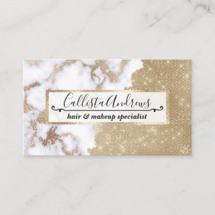 Girly Chic Modern Glam Gold Glitter Marble Pattern Business Card