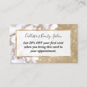Girly Chic Modern Glam Gold Glitter Marble Pattern Discount Card