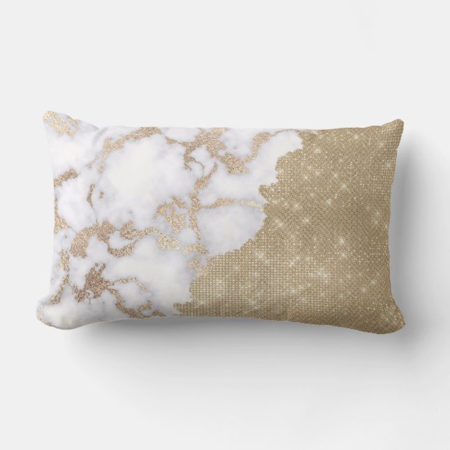 Girly Chic Modern Glam Gold Glitter Marble Pattern Lumbar Pillow (Front)
