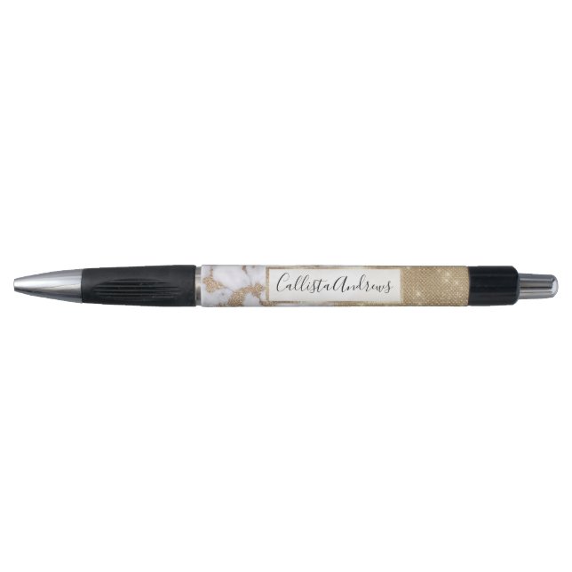 Girly Chic Modern Glam Gold Glitter Marble Pattern Pen (Front)