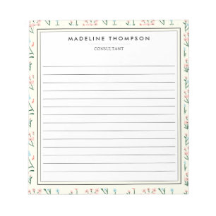 Girly Chic Pastel Pink Blue Flowers Pattern Lined Notepad