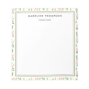 Girly Chic Pastel Pink Blue Flowers Pattern Notepad