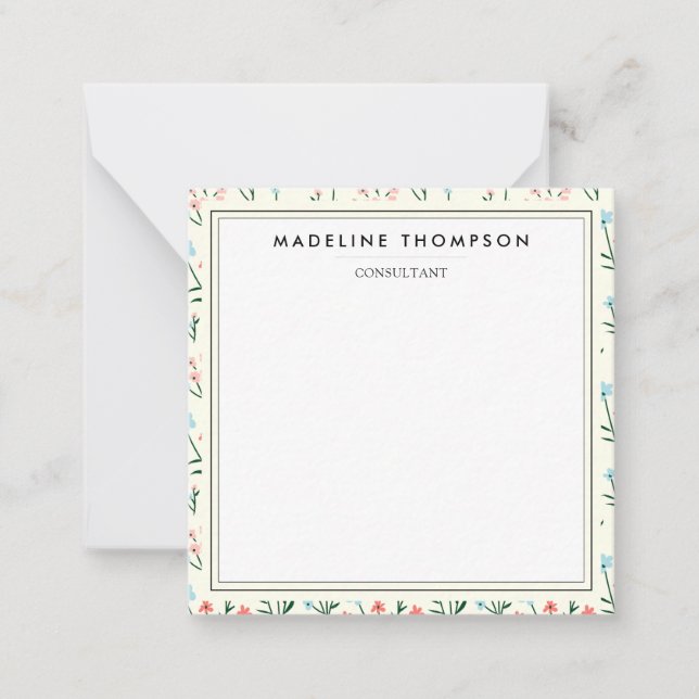 Girly Chic Pastel Pink Blue Flowers Pattern Square Card (Front)