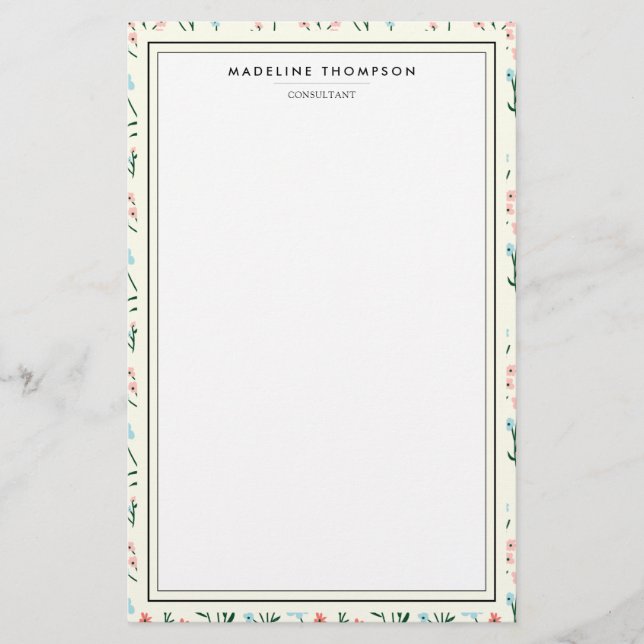 Girly Chic Pastel Pink Blue Flowers Pattern Stationery (Front)