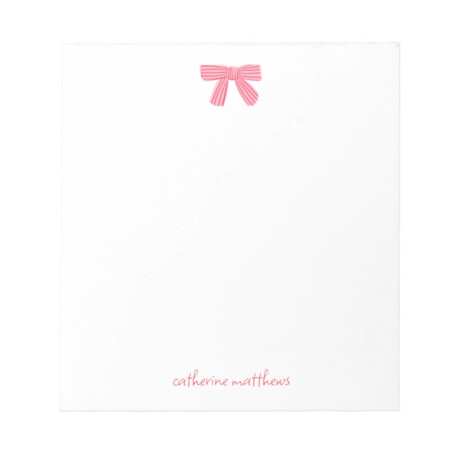 Girly Chic Pink Bow Custom Stationery Notepad (Front)