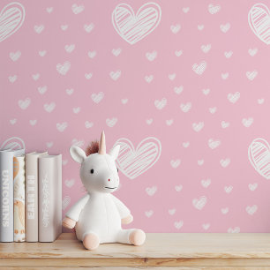 Girly Chic: Pink Doodle Heart Peel and Stick Wallpaper
