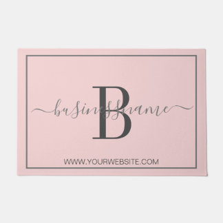 Girly Chic Pink Monogram Custom Business Logo Door Doormat
