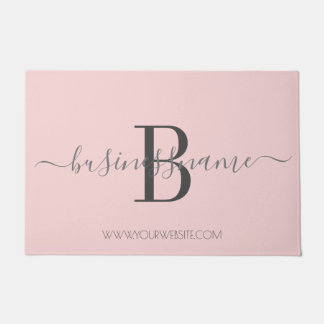 Girly Chic Pink Monogram Custom Business Logo Doormat