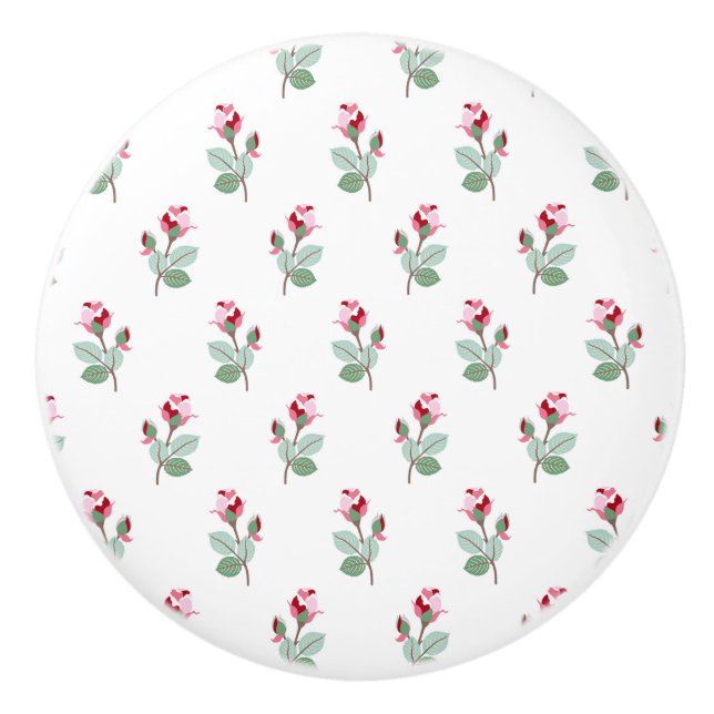 Girly Chic Pink Rosebuds Ceramic Knob (Front)