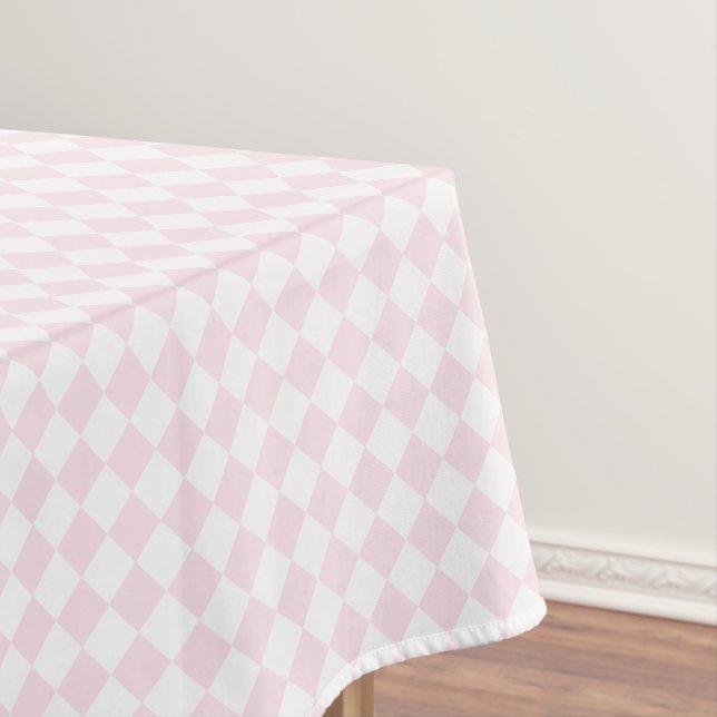 Girly Chic Pink White Home Decor Chequered Pattern Tablecloth (In Situ)