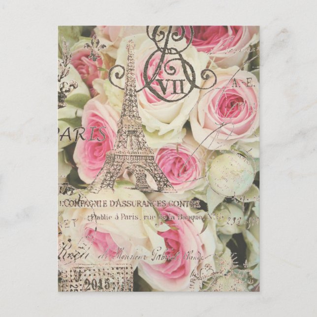 girly chic retro fashion paris eiffel tower postcard (Front)