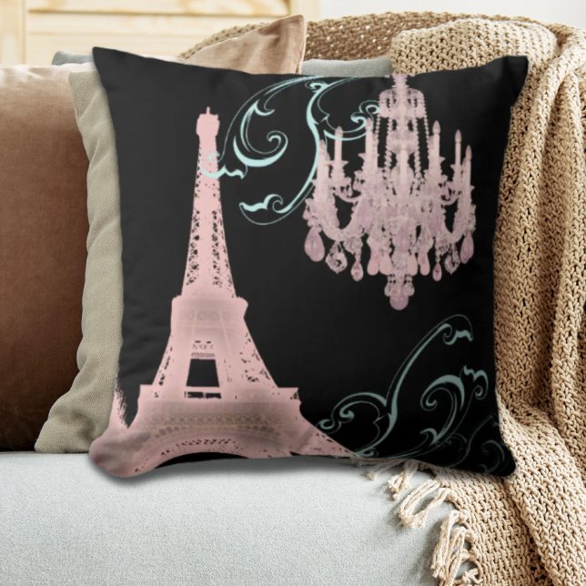 girly chic retro fashion paris eiffel tower throw pillow (girly chic retro fashion paris eiffel tower throw pillow)