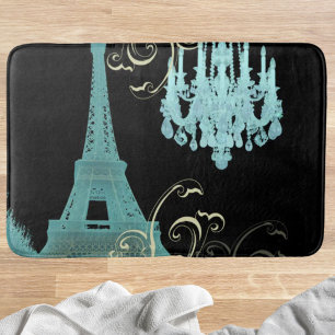girly chic retro fashion teal paris eiffel tower bath mat
