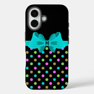 Girly Chic Retro Polka Dots Coquette Bow Monogram iPhone 16 Case