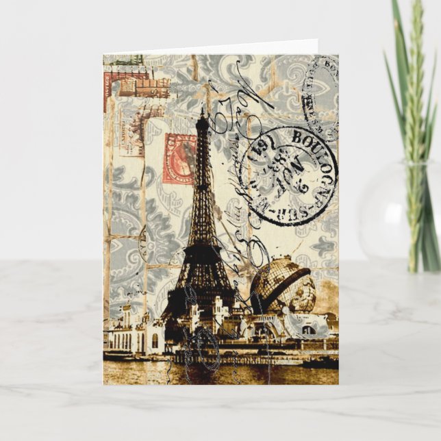 girly chic romantic floral paris eiffel tower card (Front)