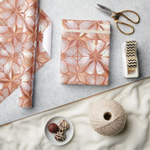Girly Chic Rose Gold Pearl Abstract Flowers Wrapping Paper