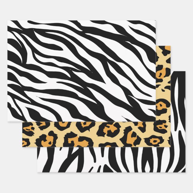 girly chic safari cheetah print zebra stripes wrapping paper sheet (Set)