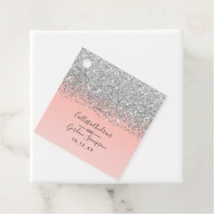 Girly Chic Silver Confetti Pink Gradient Ombre Favour Tags