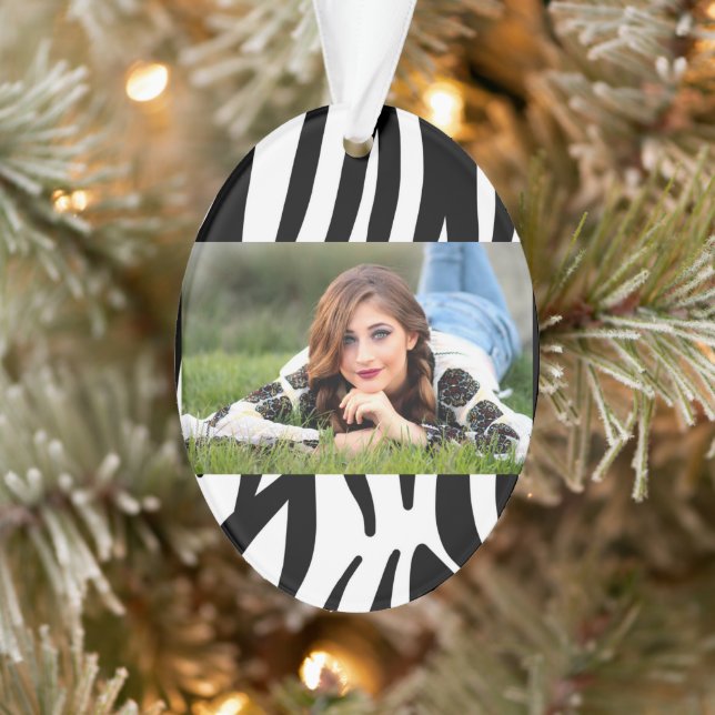 girly chic stylish black white zebra print ornament (Tree)