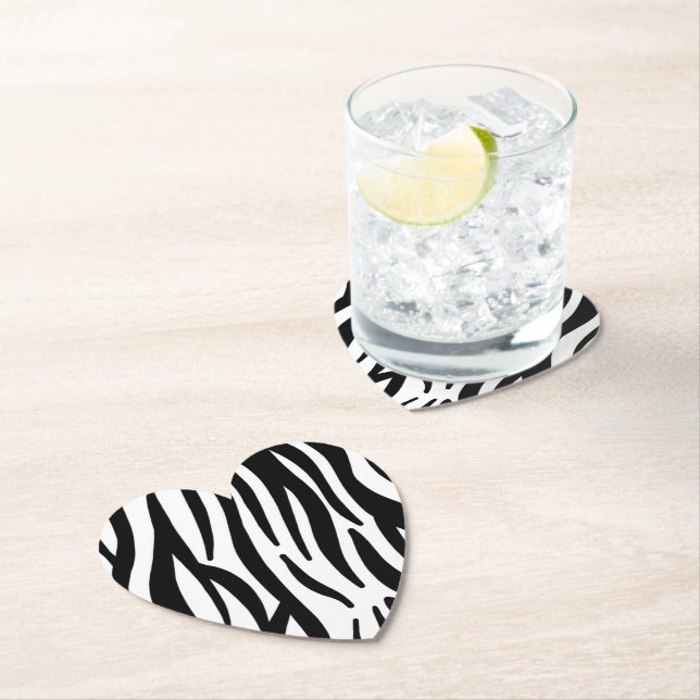 girly chic stylish black white zebra print paper coaster (Insitu)