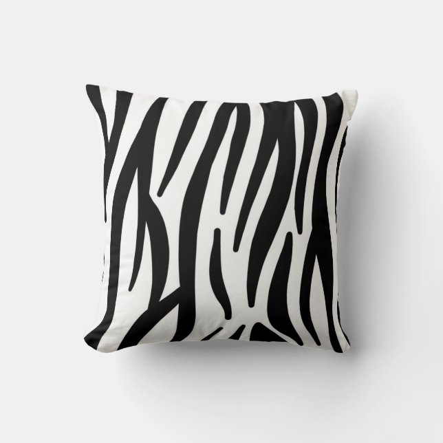 girly chic stylish black white zebra print throw pillow (Front)
