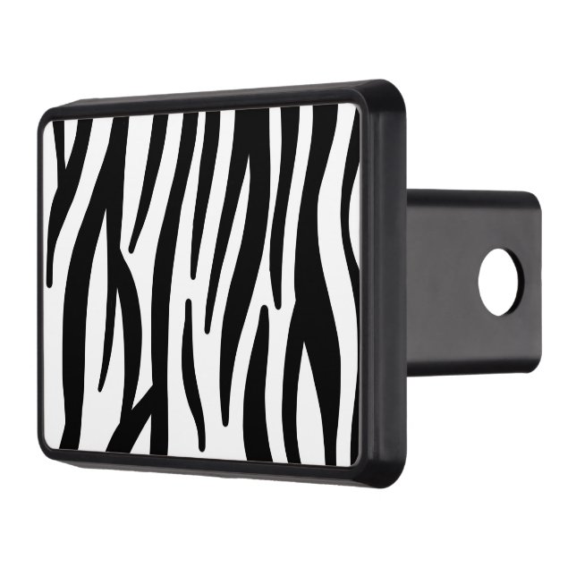 girly chic stylish black white zebra print trailer hitch cover (Left)