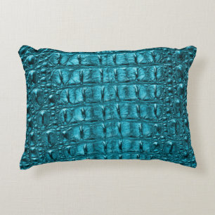 girly chic turquoise aqua blue alligator print accent pillow