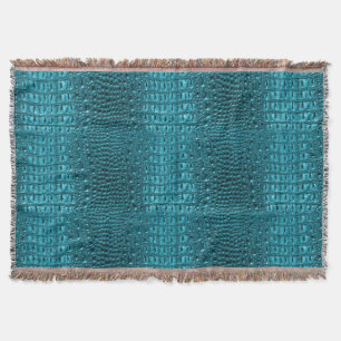 girly chic turquoise aqua blue alligator print throw blanket