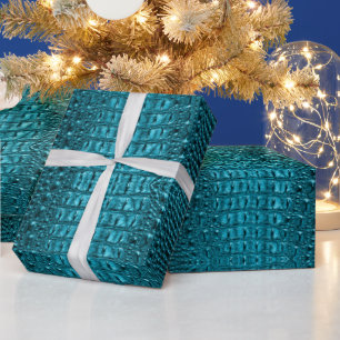 girly chic turquoise aqua blue alligator print wrapping paper