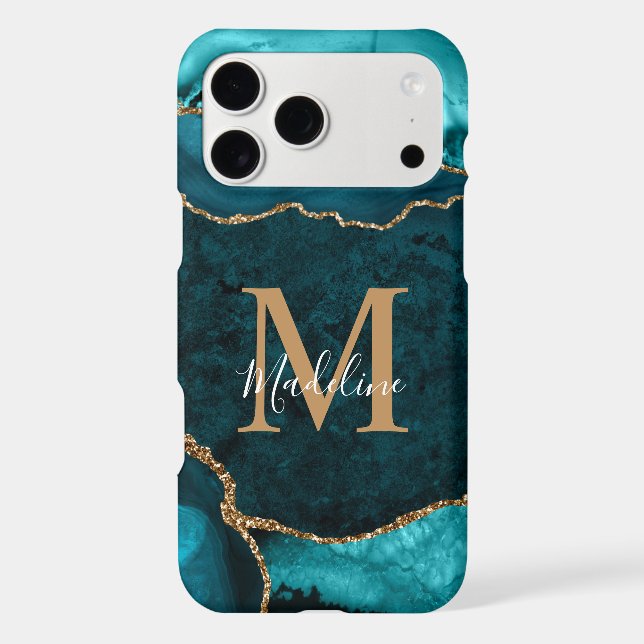Girly Chic Turquoise Gold Agate Géode Monogramme (Verso)