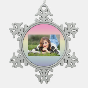 girly chic unicorn pink purple pastel rainbow snowflake pewter christmas ornament