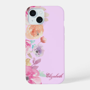 Girly Chic Watercolor Floral -Personalized iPhone 15 Case