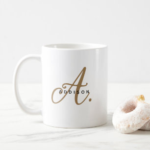 Girly Chic White Gold Script Monogram Coffee Mug