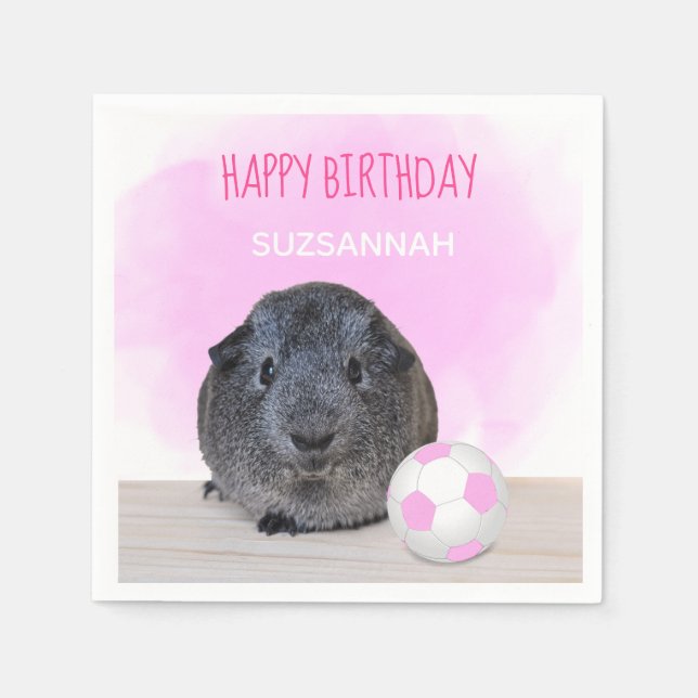Girly Child Birthday Guinea Pig Pink Soccer Ball Napkin (Front)