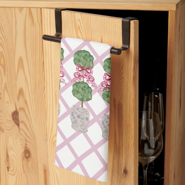 Girly Chinoiserie Ginger Jar Jars Topiary Basket Kitchen Towel (Thirds Fold)