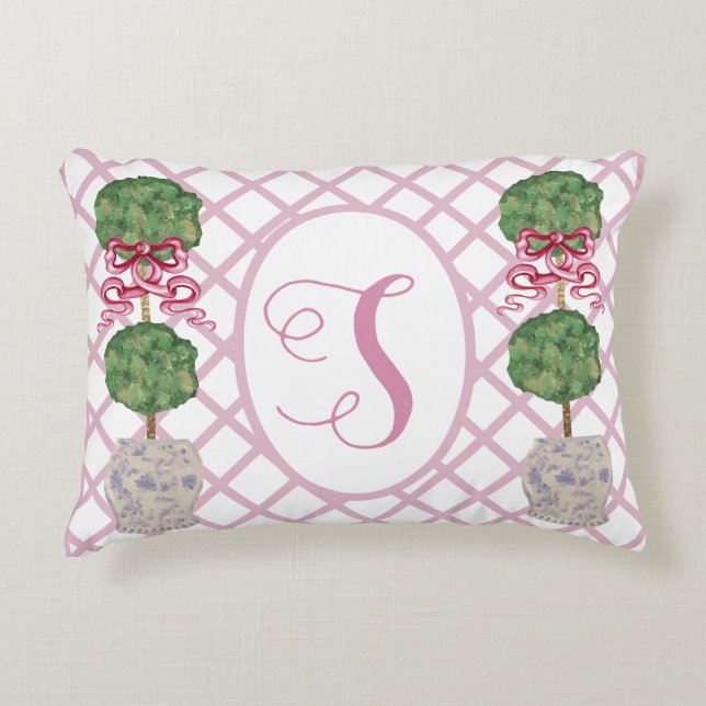 Girly Chinoiserie Ginger Jar Jars Topiary Basket T Accent Pillow (Front)