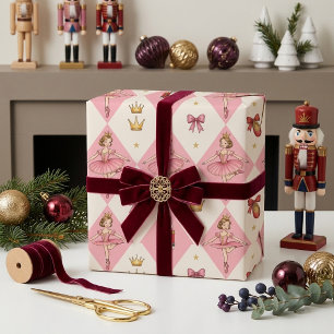 Girly Christmas Nutcracker Sugar Plum Fairy Pink  Wrapping Paper