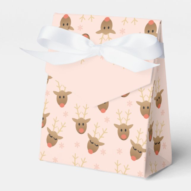 Girly Christmas Reindeer Pattern Pink Gold Favor Box (Front Side)